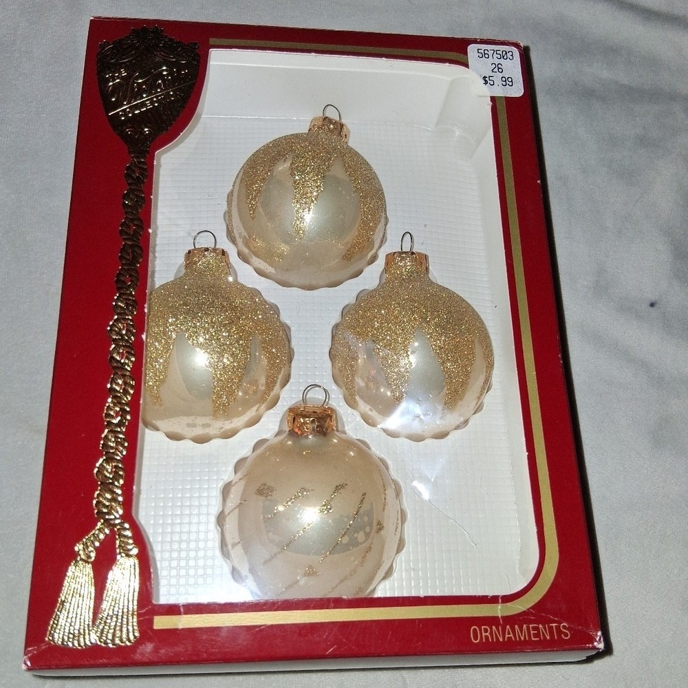 Vintage Rauch Victoria Collection Glass Christmas Ornaments Set of 4 USA Gold Gl